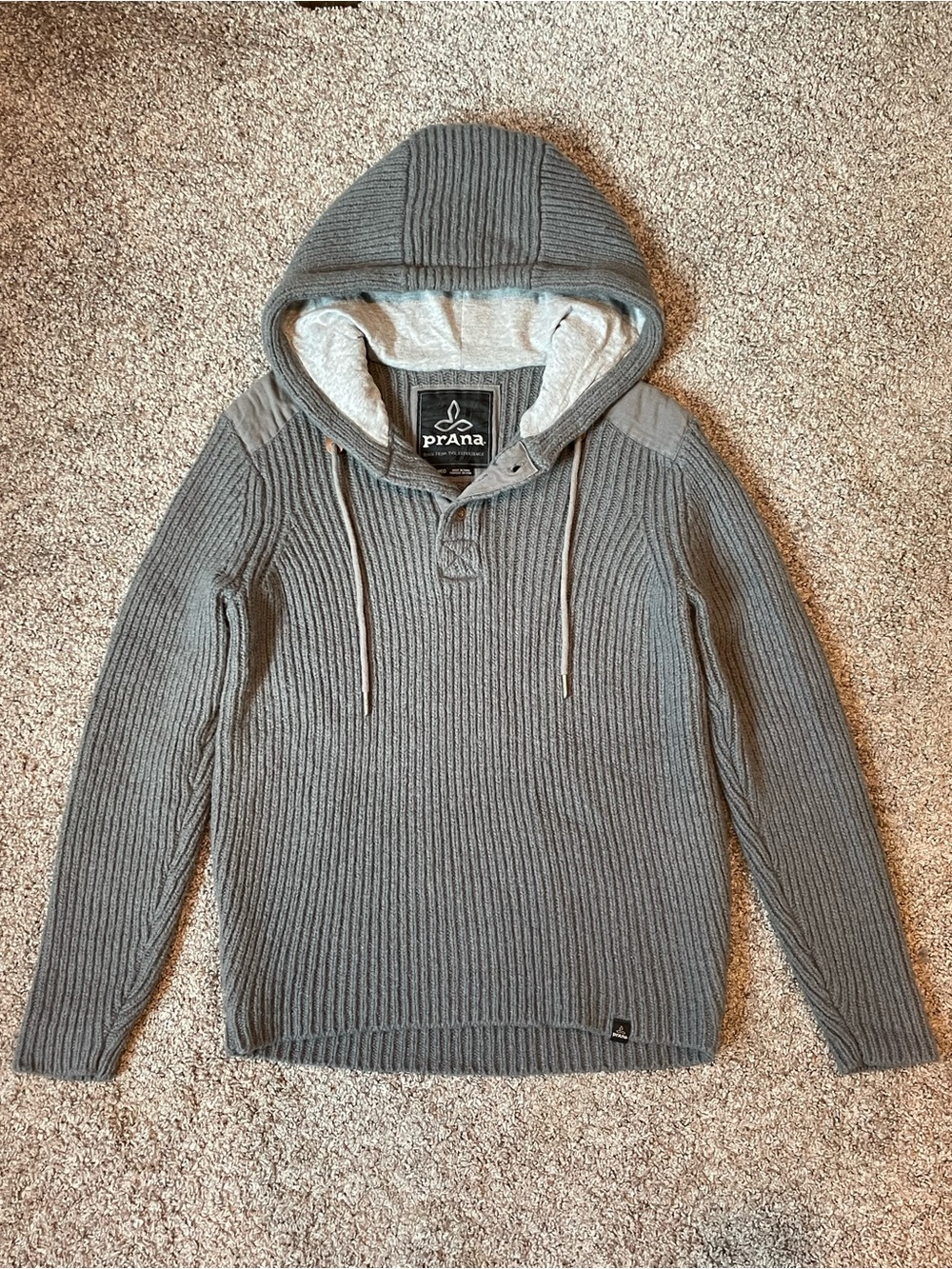 Prana Men's Gray Ribbed Hooded Pullover Sweater
